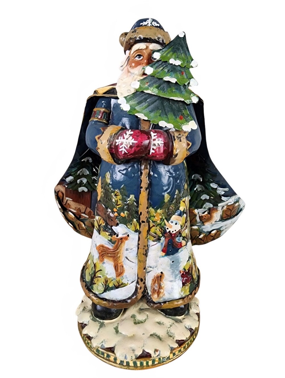 Vintage Father Christmas Santa Claus Metal and Resin Handpainted Scenes 11"H